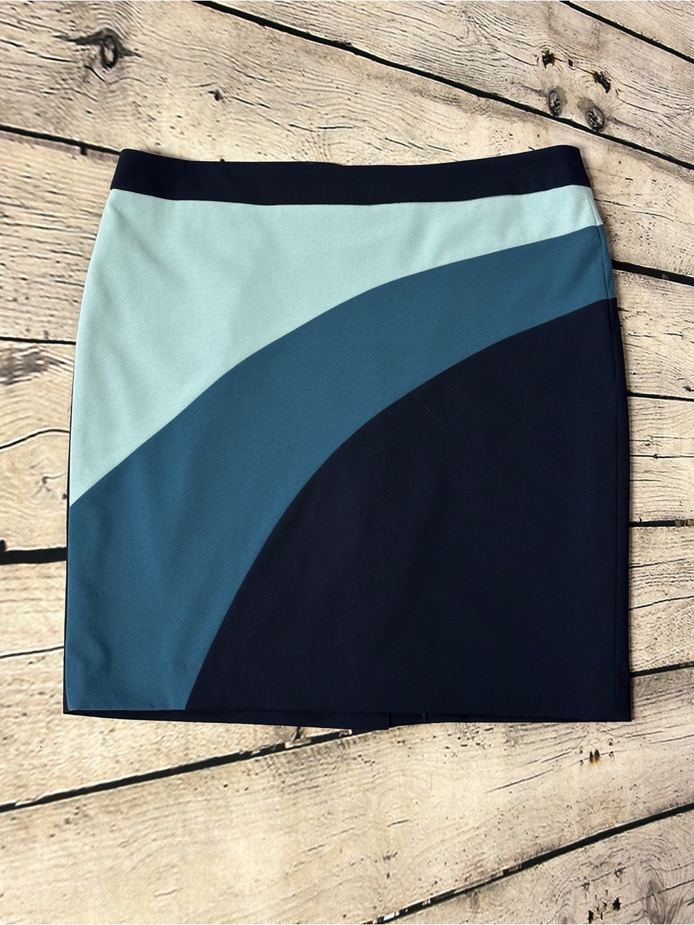 Ann Taylor Teal, Navy and Light Blue Colorblock Pencil Skirt